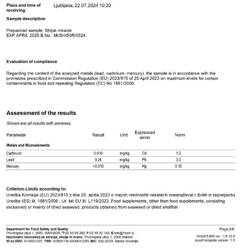 Assessments of lab results concluded by the national laboratory of health environment and food