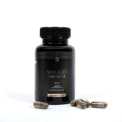 Front view of a 60 pieces Shilajit Capsule Bottle